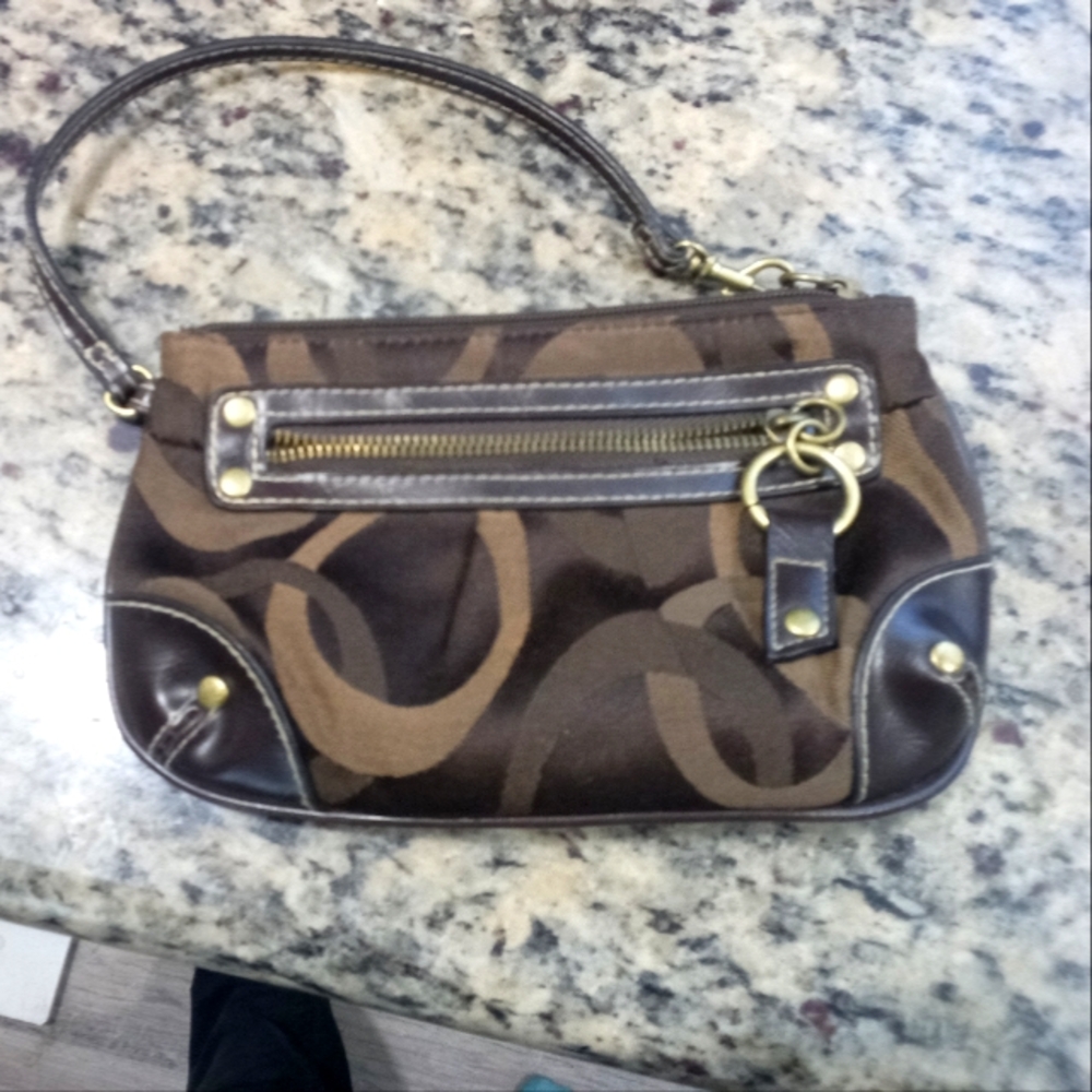 Coach Brown and Gold Clutch Wristlet with Signature Design